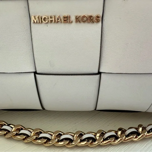 Michael Kors Jet set leather woven crossbody bag white gold - Picture 3 of 13